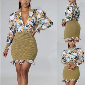 2/$30 Athina Spring Floral Mesh Contrast Ruffle Mini Dress Size Small